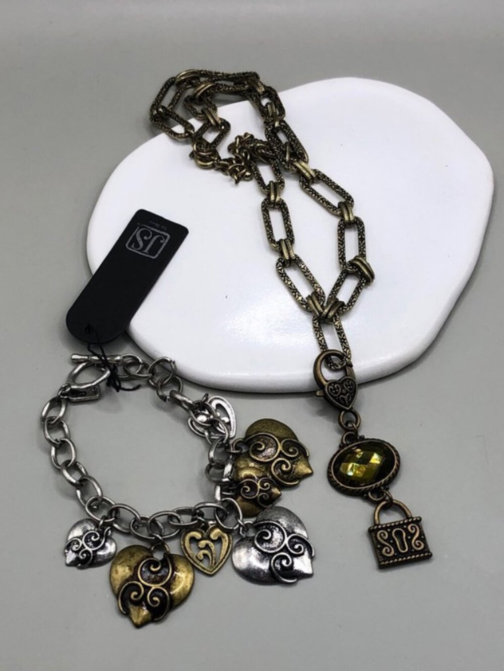 Curated Bundle Jim Shore Mix Metal Heart Charm Dangle Chain Bracelet Necklace